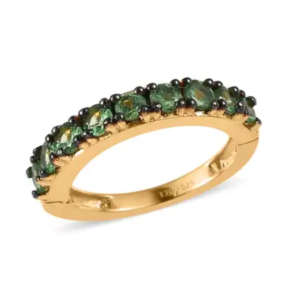 Arthritis Friendly Tsavorite Garnet Eternity Half Band Vermeil YG O/SS